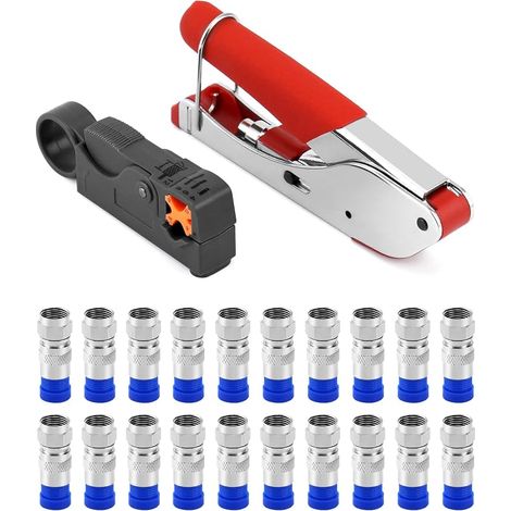 22 pièces ensemble d'outils de sertissage de câble coaxial avec dénudeur de câble et outil de compression de connecteur F pour câble RG6 et télévision par câble (1/5)