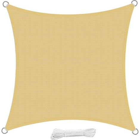 Voile d'ombrage Carré 4x4 Mètre Voile Ombrage HDPE Respirant Anti UV pour Jardin Terrasse Patio, Sable (1/5)