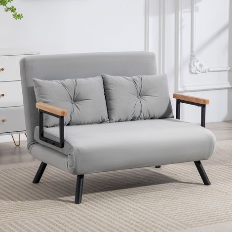 Sofá Cama Convertible 4 en 1 Sofá Cama 2 Plazas Plegable Respaldo Ajustable de 5 Niveles Almohadas 102x73x81cm Gris (1/5)