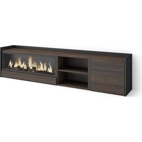 Skraut Home - Mueble TV, Televisión, Muebles de salón, almacenaje, 212x35x50cm, Para TV hasta 80", Chimenea eléctrica XXL, Estilo Moderno, Roble oscuro y Negro (1/5)