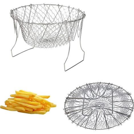 Juego de 2 cestas plegables de acero inoxidable para freír, coladores para pasta y verduras, para cocinar y escurrir - Crezuo