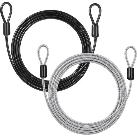 Lot de 2 câbles de sécurité avec œillets, câble en acier 2m, transparent & noir