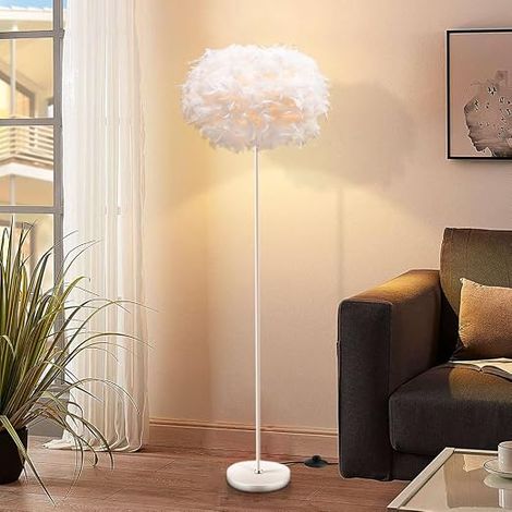 Floor Lamp Living Room LED Floor Lamp White Feathers LED Floor Lamps Pedal Switch Living Room Bedroom Study Children's Room E27 Lamp Head 150 cm (1/5)