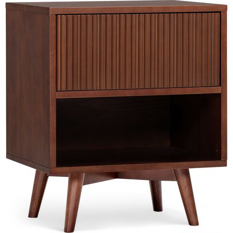 Teamson Home Tremolo Bedside Table 1 Drawer Nightstand, Walnut (1/5)