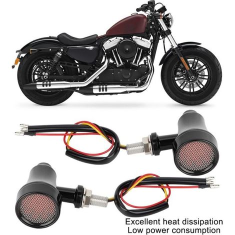 Shipenophy Feu de moto Clignotant de moto à coque métallique, grille rétro, feu stop LED, lampe Flash (noir) auto optique Noir (1/5)