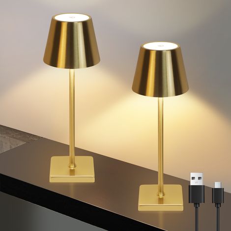 GBLY Lampada da tavolo LED wireless a batteria - Lampada da comodino USB touch con intensità variabile 3 temperature di colore Lampade da tavolo d'epoca dorate per camera da letto, comodino, soggiorno