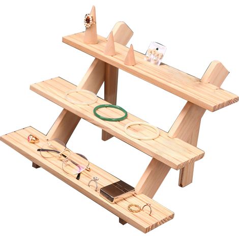 Dreistöckiger Holzständer, vielseitiges Vitrinenregal für Schmuck, Figuren, Make-up (1/5)
