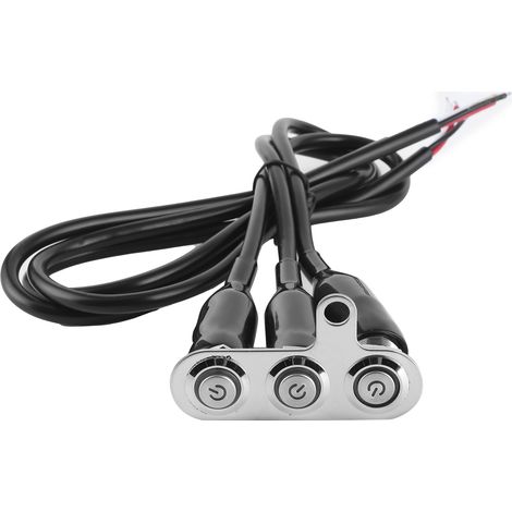 Motorrad-Lenkerschalter aus Edelstahl, LED-Modifikationshalterung, Druckknopf mit langem Kabel, wasserdicht, 12 V (3  Schalter).