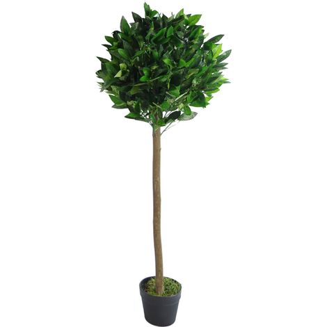 120cm (4ft) Plain Natural Trunk Artificial Topiary Bay Laurel Ball Tree (1/5)