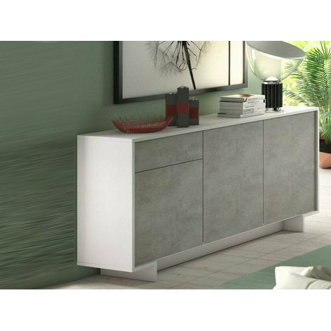 Dmora - Aparador Agrifoglio, Aparador de salón, Buffet de salón con 3 puertas y 1 cajón, 100% Made in Italy, 170x42h78 cm, Blanco y Cemento (1/5)