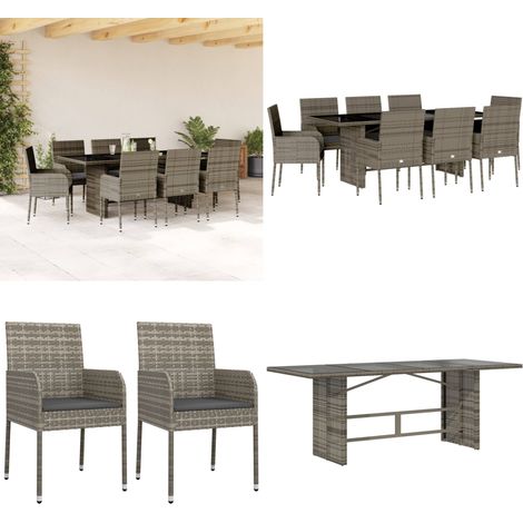 9-tlg. Garten-Essgruppe mit Kissen Grau Poly Rattan - Gartenmöbel - Essgruppe - Gartenset - Outdoor-Möbel - Rattan Gartenmöbel - Home & Living (1/5)