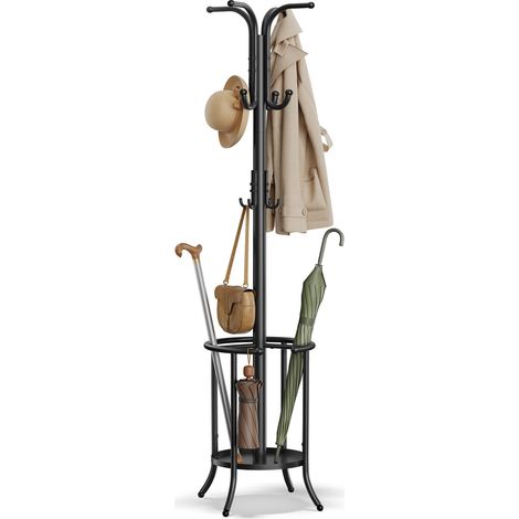 Porte-manteau, Portant à Vêtements avec Porte-parapluie, 12 Crochets, Structure Métallique, Hauteur 175 cm, pour Entrée, Salon, Chambre, Noir d'Encre RCR011B01 (1/5)