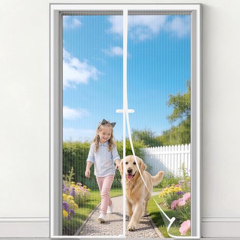 Moustiquaire Porte Fenetre 160x200, Rideau Moustiquaire Magnétique Blanc, Sans Perçage, Fermeture Automatique, Convient à Toutes les Tailles de Portes de Balcon, de Terrasse et de Cuisine (1/5)
