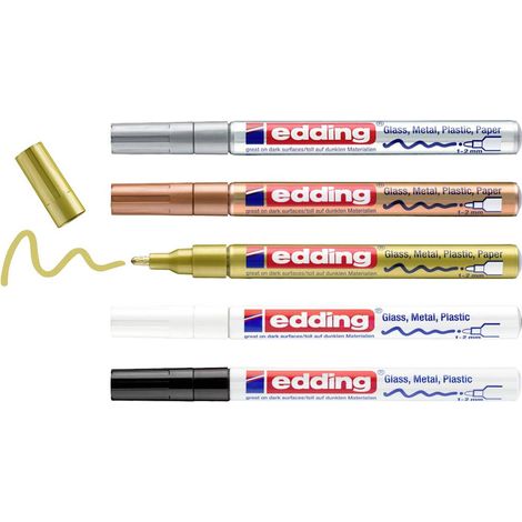 Edding 4-751-5-999 Marcatore a vernice Nero, Bianco, Oro, Argento, Rame 2 mm, 4 mm (1/5)