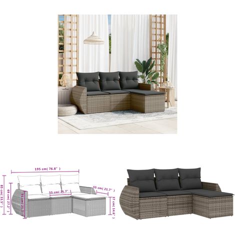 4-tlg. Garten-Sofagarnitur mit Kissen Grau Poly Rattan - Gartenmöbel - Outdoor Möbel - Rattan Gartenset - Lounge Set - Esstischgarnitur - Home & Living (1/3)