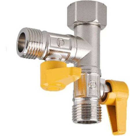 Vanne à bille en laiton pour gaz de cuisine domestique à 2 voies, commutateur indépendant à 2 voies, séparateur T pour robinet de 1/2 pouce (1/4)