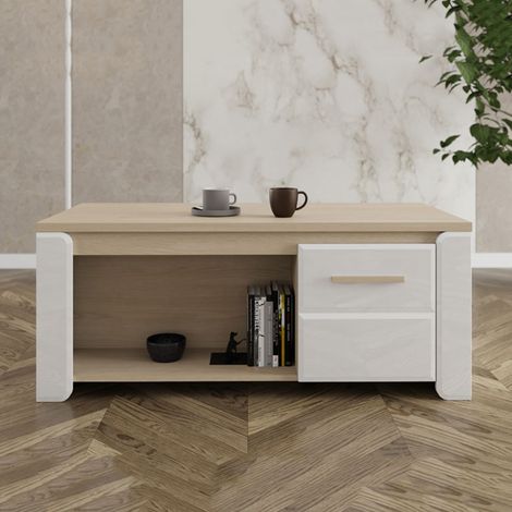 Couchtisch Niella mit Füßen, 2 Fächer, rechteckig, 120x55x50h cm, Eiche Braun (1/5)