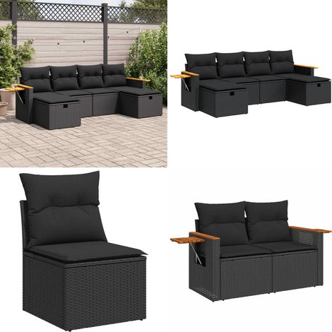 vidaXL Salon de jardin 6 pcs avec coussins noir résine tressée (1/5)