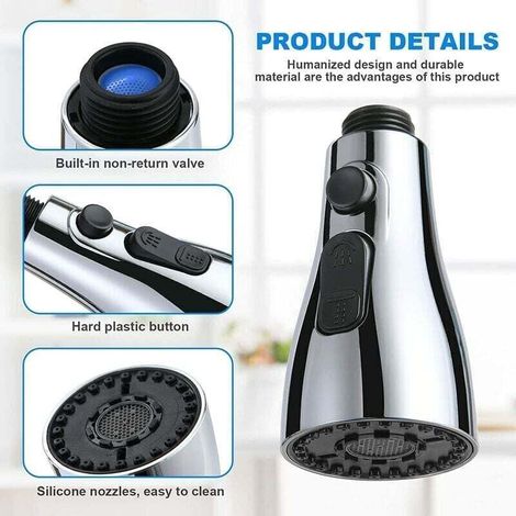 Douchette Evier Cuisine Robinet 360 Degres, 3 Modes Embout Robinet Cuisine avec Aerateur, Mitigeur Evier Cuisine Tete de Robinet Rotative, Adaptateur Robinet Universal Orientable (1/4)