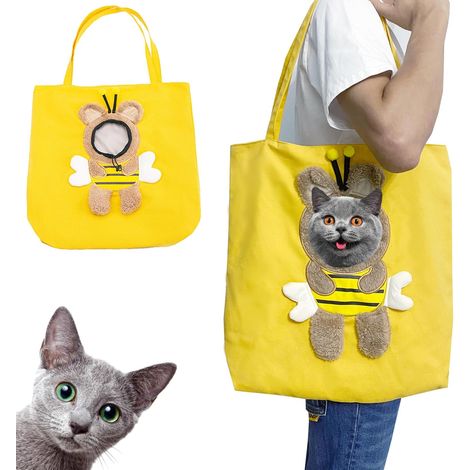 Bienenförmige Schultertasche aus Canvas für Haustiere, geeignet für Ausflüge. (Biene – Groß)