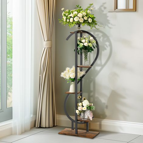 5-Tier Wrought Iron Plant Stand Green plants Wood Plant Shelf Office Home Decor, S-shaped (1/5)