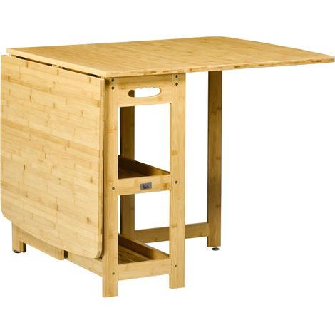 Klapptisch, Esstisch, zwei klappbare Seiten, zwei Ablagen, verstellbare Füße, Bambus, 149,5 x 80 x 73,5cm (1/5)