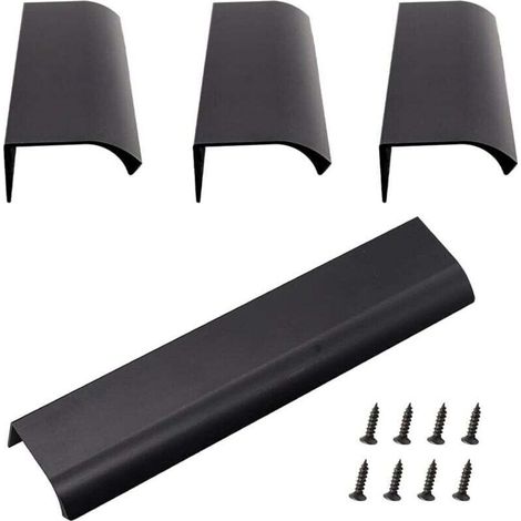 Poignée Dissimulée en Aluminium, Lot de 4 Poignée de Meuble Invisible en Alliage D'aluminium Pour Armoires de Cuisine, Salon (200x40mm) (Noir) (1/4)