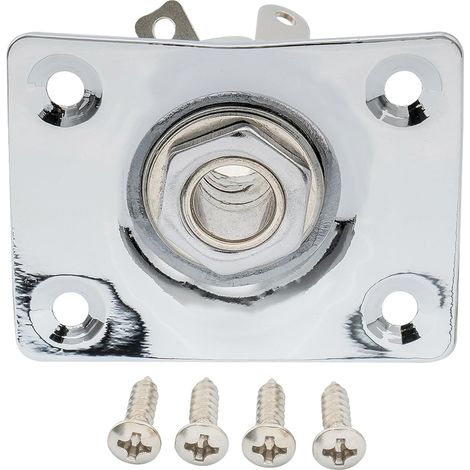 6,35mm Guitare Prise Jack de Sortie Rectangle Plaque Jack Socket pour Guitare électrique type Les Paul Tele, Chrome (1/5)