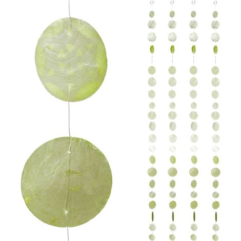 Relaxdays Capiz Garland Set of 4 for Door, Balcony or Window, Seashell Curtain, 180 cm Long, Star, Light Green (1/5)