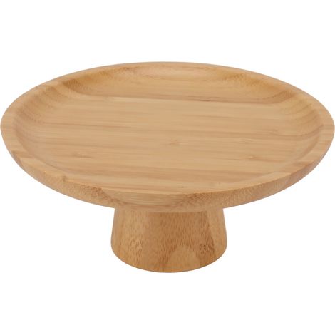 Plateau à fruits haut et simple en bois massif, rond, couleur bois. (1/5)