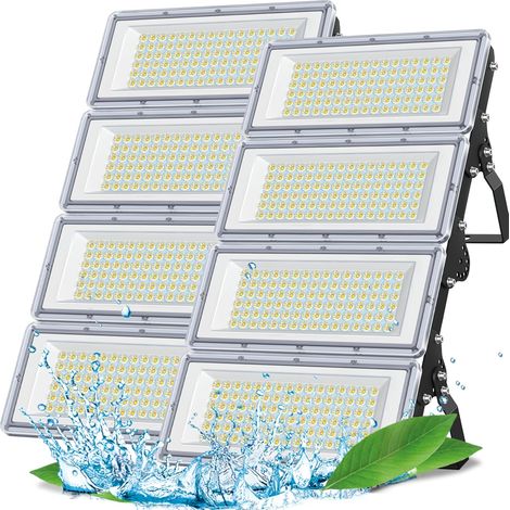 Projecteur LED Extérieur 400W 2 Pièce, 4 en 1 40000LM 7000K Spot LED Extérieur, IP67 Étanche 85-265V Lampe Exterieur pour Jardin Garage Usine