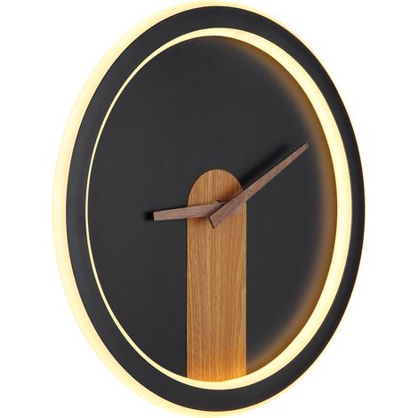 Horloge murale LED aspect bois Applique murale avec horloge Horloge murale analogique avec éclairage, rétroéclairage, 20W 825Lm blanc chaud, DxH 31 x 5,5 cm (1/5)