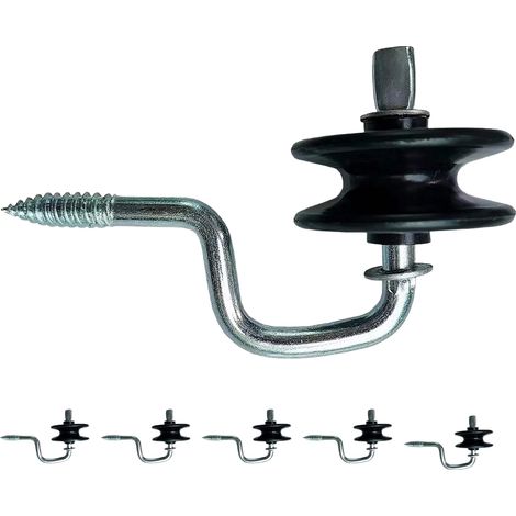 Ancrages pour poteaux en bois de clôture électrique 5 pièces, isolateurs à vis pour poteaux en bois, crochets en J incurvés avec double rainure pour maintenir le fil, accessoires de clôture pour potea (1/5)