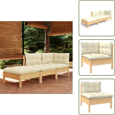 Cuscini da giardino - vidaXL Set Divani da Giardino 3 pz con Cuscini Crema Massello di Pino - Divano in pino