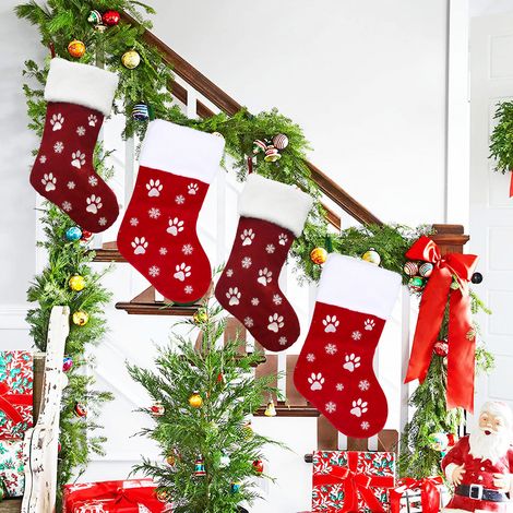 Chaussettes de Noël, sacs cadeaux, décorations de Noël, cadeaux de Noël pour animaux, décorations de sapin de Noël pour enfants, rouge (1/5)