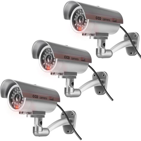 3-teiliges Attrappen-Kameraset: Attrappe einer Kamera, Attrappe einer Überwachungskamera mit blinkendem LED-Licht, Attrappe einer Außenkamera, Attrappe einer Sicherheitskamera mit LED-Licht