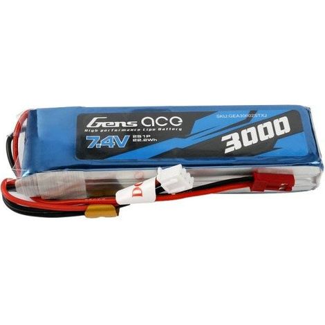 Batería LiPo Gens Ace de 3000 mAh, 7,4 V, 1C, 2S1P