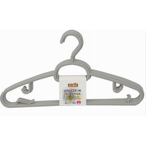 TRADE SHOP - Set 5pz Grucce In Plastica Stampelle Appendiabito Pantaloni Giacche Grigio 79325 - (1/2)