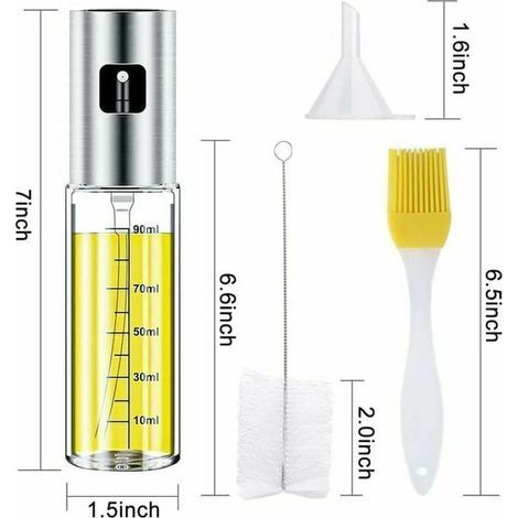 pair Vaporisateur huile d'olive,Pulvérisateur d'Huile Olive Vinaigre avec Anti-Fuite Distributeur en Acier Inoxycable,Boutille d'Huile en Verre avec 2Brosse et 1Entonnoir pour Cuisine/BBQ(2PCS)-Fei Yu