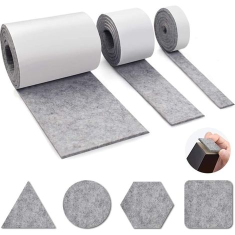Patins en feutre auto-adhésifs, 3 rouleaux de feutre auto-adhésif pour meubles, découpables à la forme souhaitée, patins en feutre pour chaises, protection des sols (1/5)