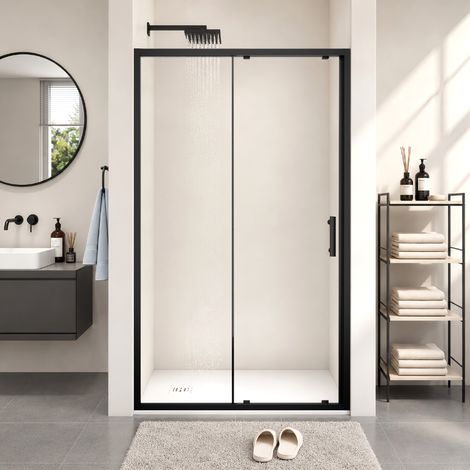 Sliding Shower Door, 8mm Toughened Glass, Reversible, 40mm Width Adjust, Soft-Close, Black, 1000mm (1/5)