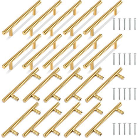 20PK Gold 150mm Wide T-Bar Handles for Cabinet Door Drawer Centers at 96mm