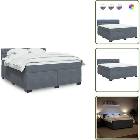 Sommier à lattes de lit et matelas Gris foncé 180x200cm Velours - Lit Plateforme - Lit Design - Lit Moderne - Lit Velours - Matelas À Ressorts Ensachés (1/5)