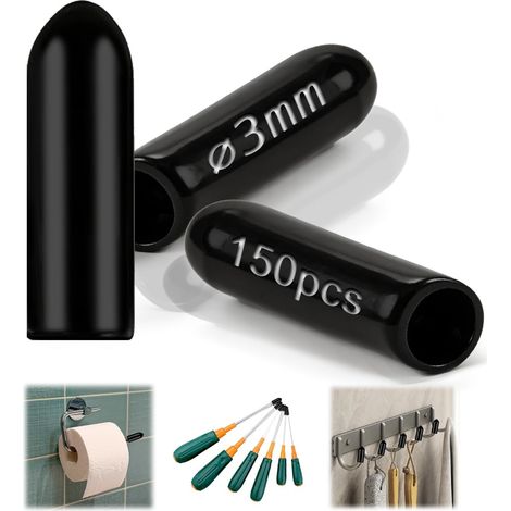 150 Pièces Embouts Caoutchouc 3mm DI, Noir Protecteurs de Filetage de Vis en Plastique PVC, Capuchons de Protection pour Boulons et Tuyaux Ronds (1/5)