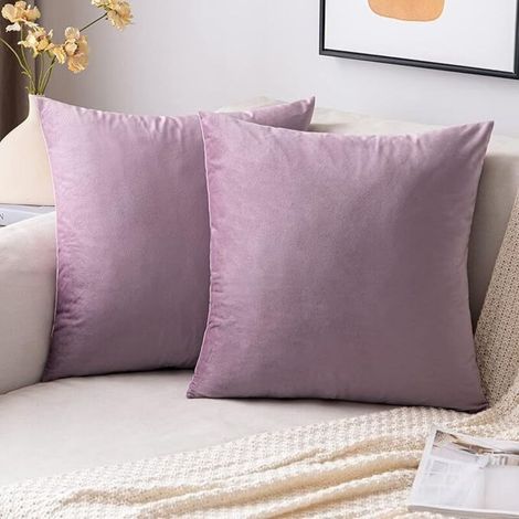Housses de Coussins 50x50 cm en Velours Décoratif Canapé Taie d'oreiller Super Lisse Doux Decoration Maison Salon Chambre pour Canapé 2 Pièces Lot de 2 Violet Clair (1/3)