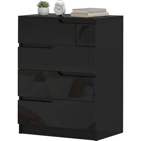 HOMCOM Comò Moderno con 4 Cassetti, 60 x 40 x 85 cm, Nero Lucido (1/5)