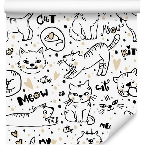 Papier peint chatons, souris et poissons pour salon et chambre 50x1000 cm (1/5)