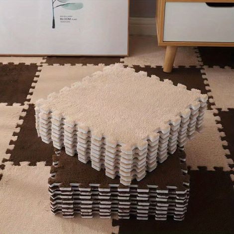Set de 12 tapis puzzle en mousse moelleuse : dalles de sol à emboîter, antidérapantes et confortables, protection idéale pour toutes les pièces. (1/5)