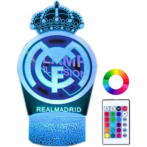 Luce notturna con logo dello stemma del Real Madrid per bambini, 16 LED 3D + telecomando (1/5)