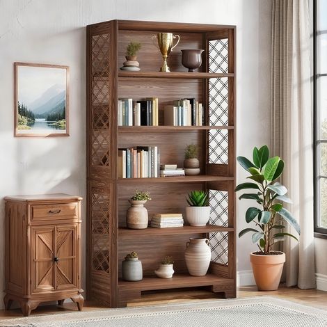 Bibliothèque à 6 Niveaux,Bibliothèque Haute Vintage 180 cm,bibliothèque du milieu du siècle pour bureau